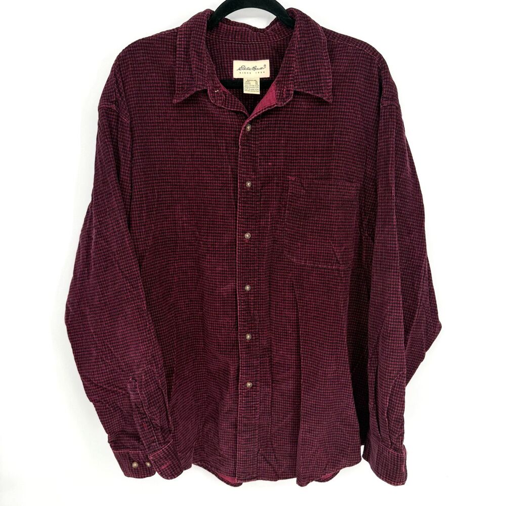 Vintage Eddie Bauer Men's Long Sleeve Corduroy Plaid Button Down Shirt Size XL